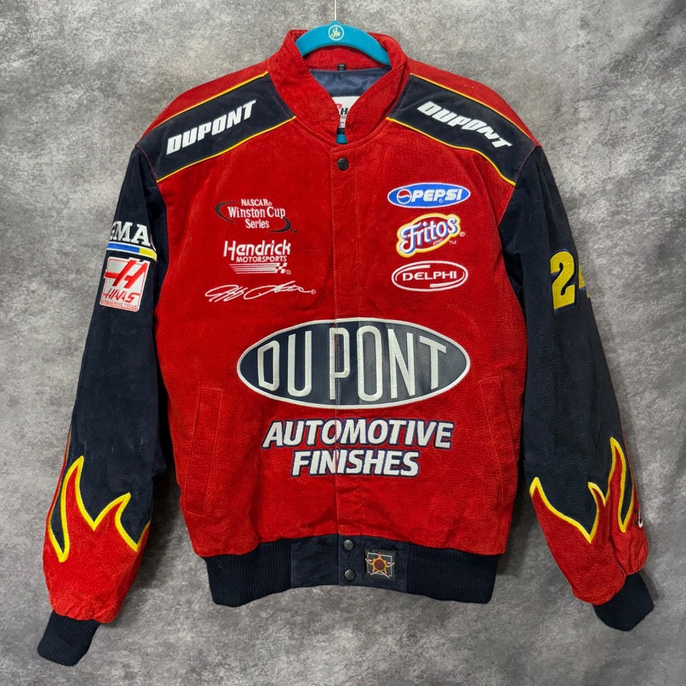 Chase Authentics Jeff Gordon DuPont NASCAR Leather Racing Jacket Red Navy Small